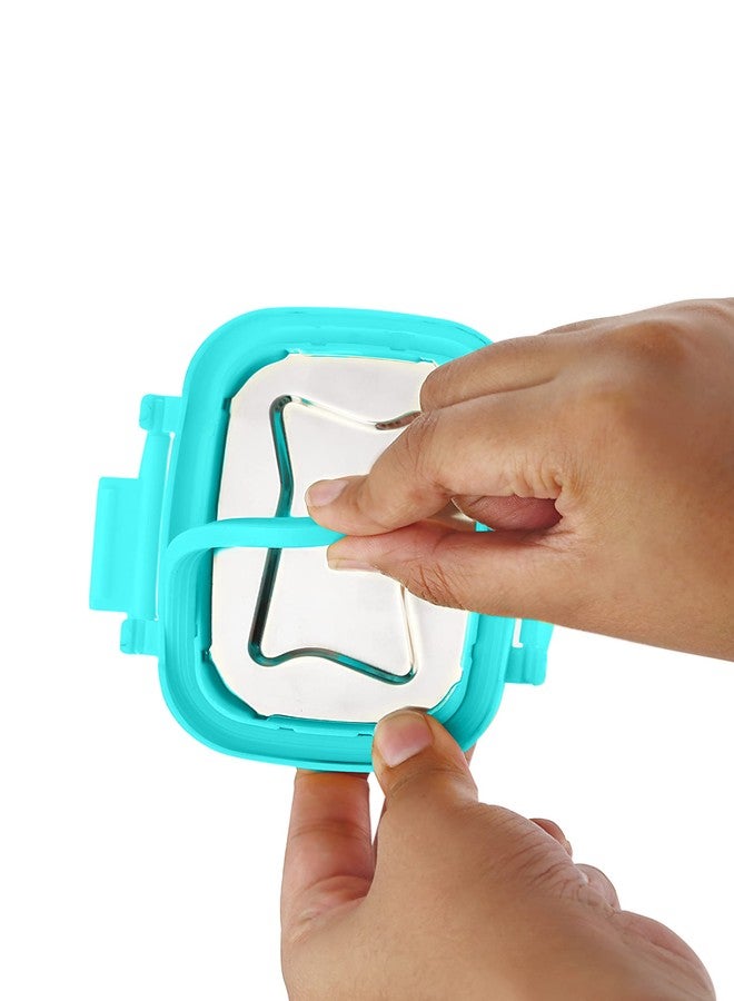 STEELLOCK علبة طعام ستيللوك الذكية المصنوعة من الفولاذ المقاوم للصدأ للأطفال والكبار | محكمة الإغلاق ومقاومة للتسرب | علبة طعام مستطيلة للمدرسة والمكتب مع غطاء فولاذي | لون فيروزي 170 مل - قطعتان - Image 3